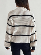 Suéter de punto a rayas con cuello redondo elegante y mangas farol para mujer, ropa de otoño e invierno